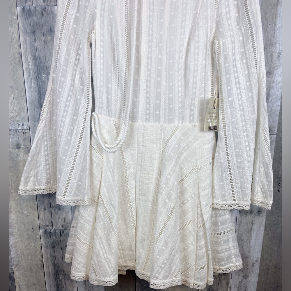 Tulrosea Nicole Embroidered Tie Waist Dress in White Size XXS New! - Picture 6 of 14